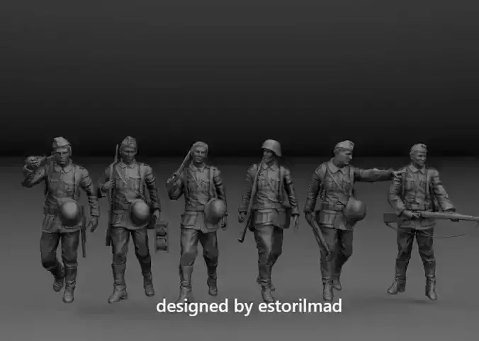 WW2 PACK 6 GERMAN SOLDIERS PATROL RUSSIA BARBAROSSA V6 3D print model