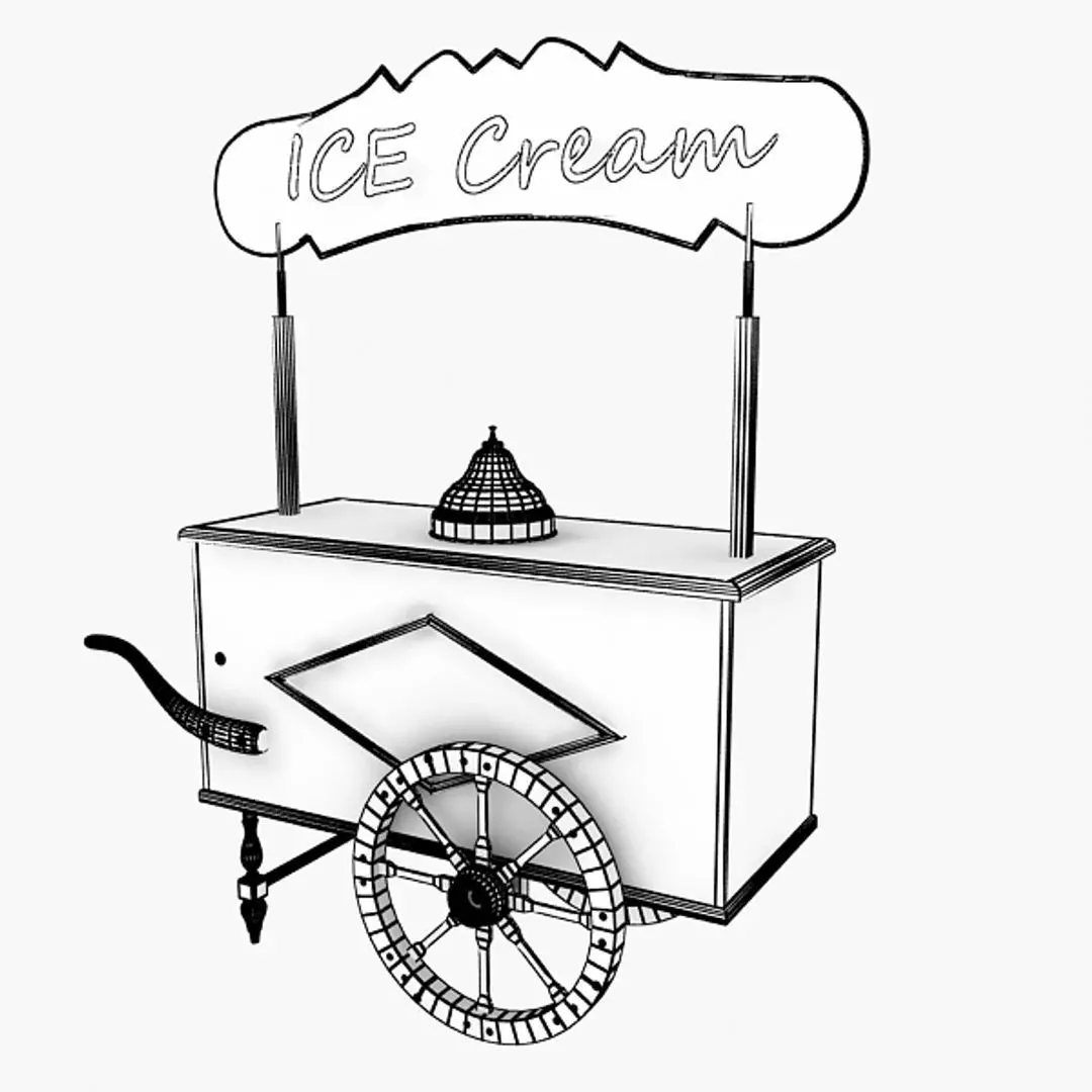 Old Ice Cream Cart Low-poly 3D model_9