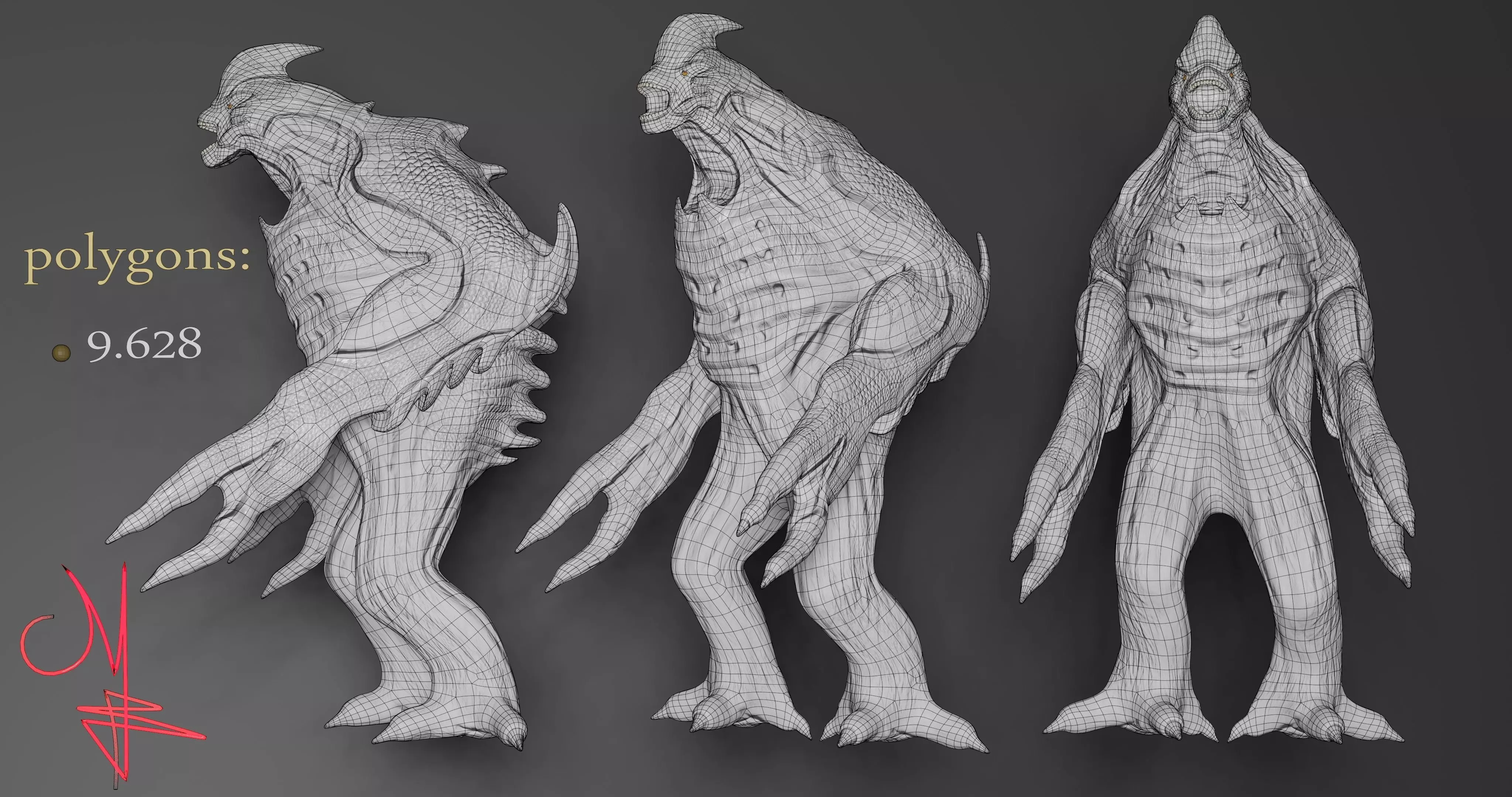 Warrier monster Low-poly 3D model_12