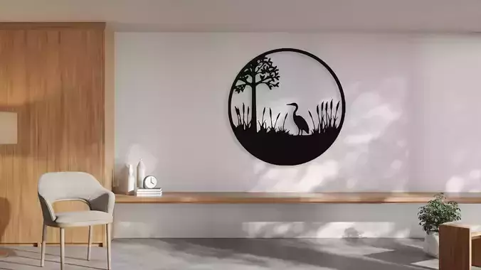 Heron Bird and Tree Silhouette Wall Decor