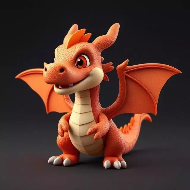 Adorable Orange Dragon 3D Model 3D model_0