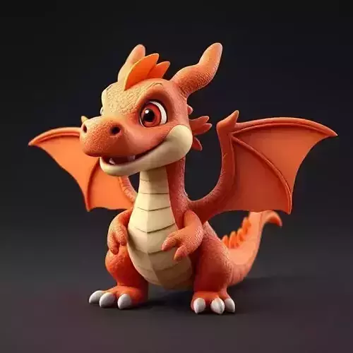 Adorable Orange Dragon 3D Model 3D model