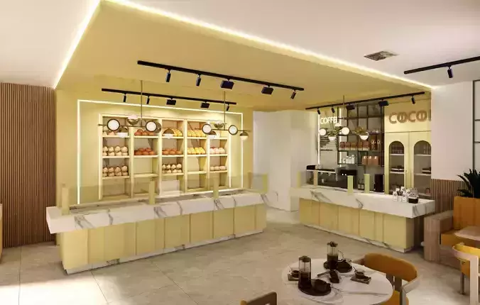 Modern Coffee Shop and Bakery 3D Interior