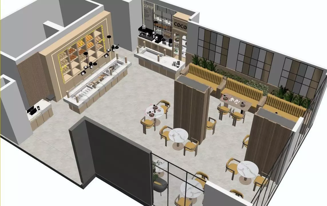 Modern Coffee Shop and Bakery 3D Interior Low-poly 3D model_6
