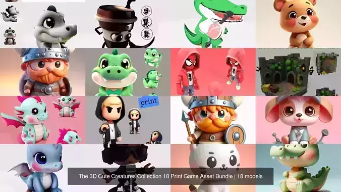 The 3D Cute Creatures Collection 18 Print Game Asset Bundle 