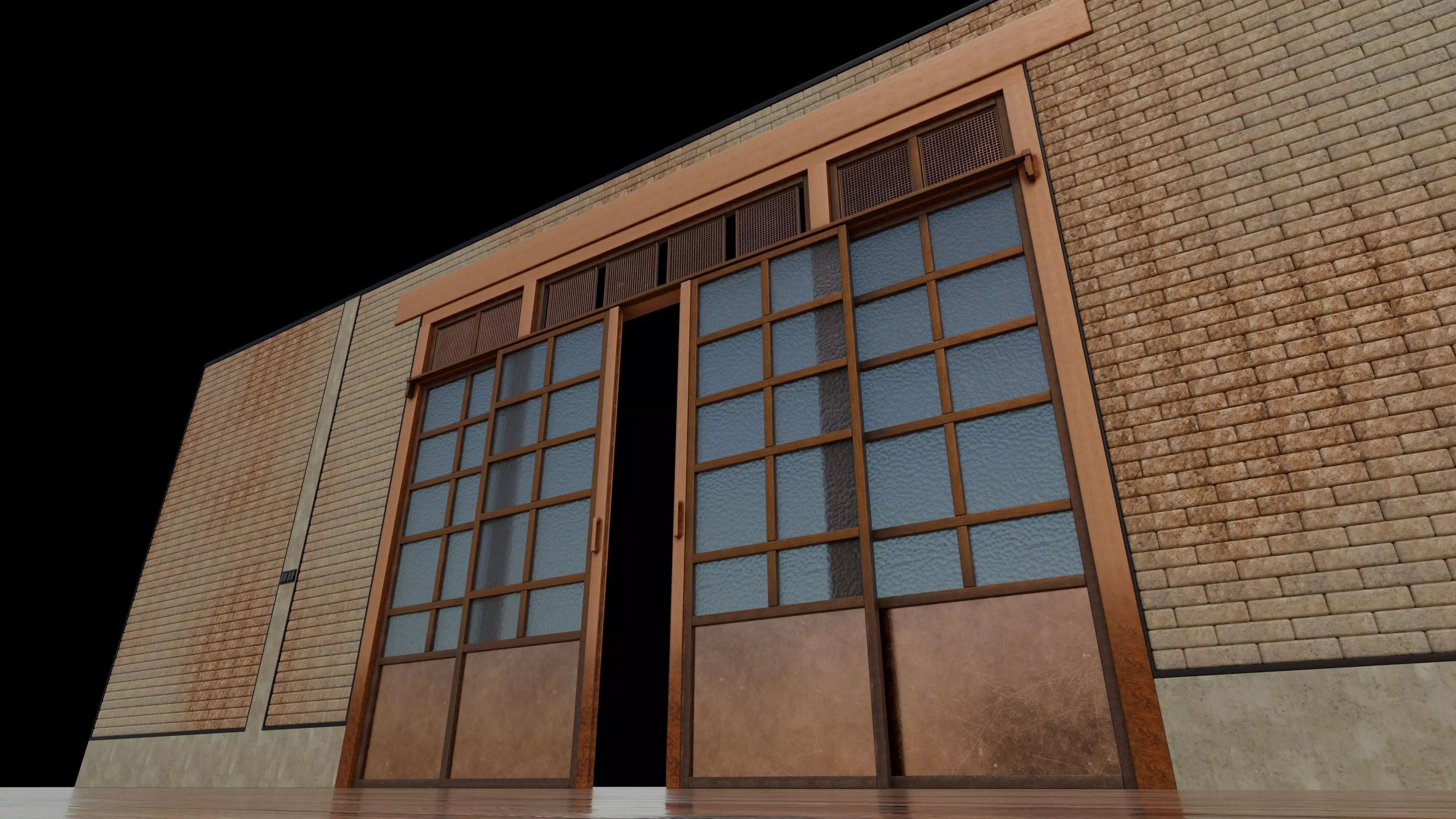 Double Sliding Door with decorative wall 3D model_8