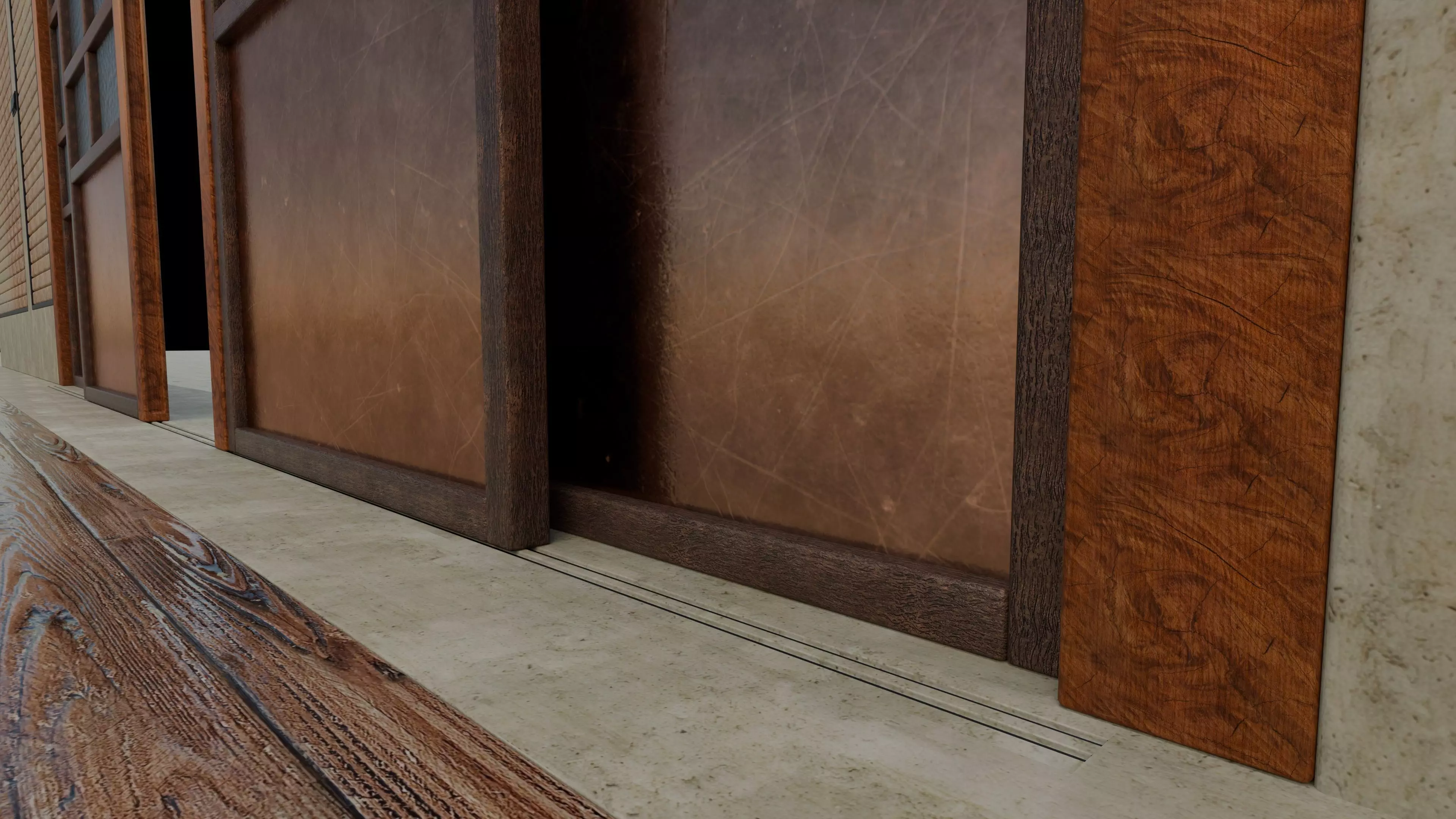 Double Sliding Door with decorative wall 3D model_4