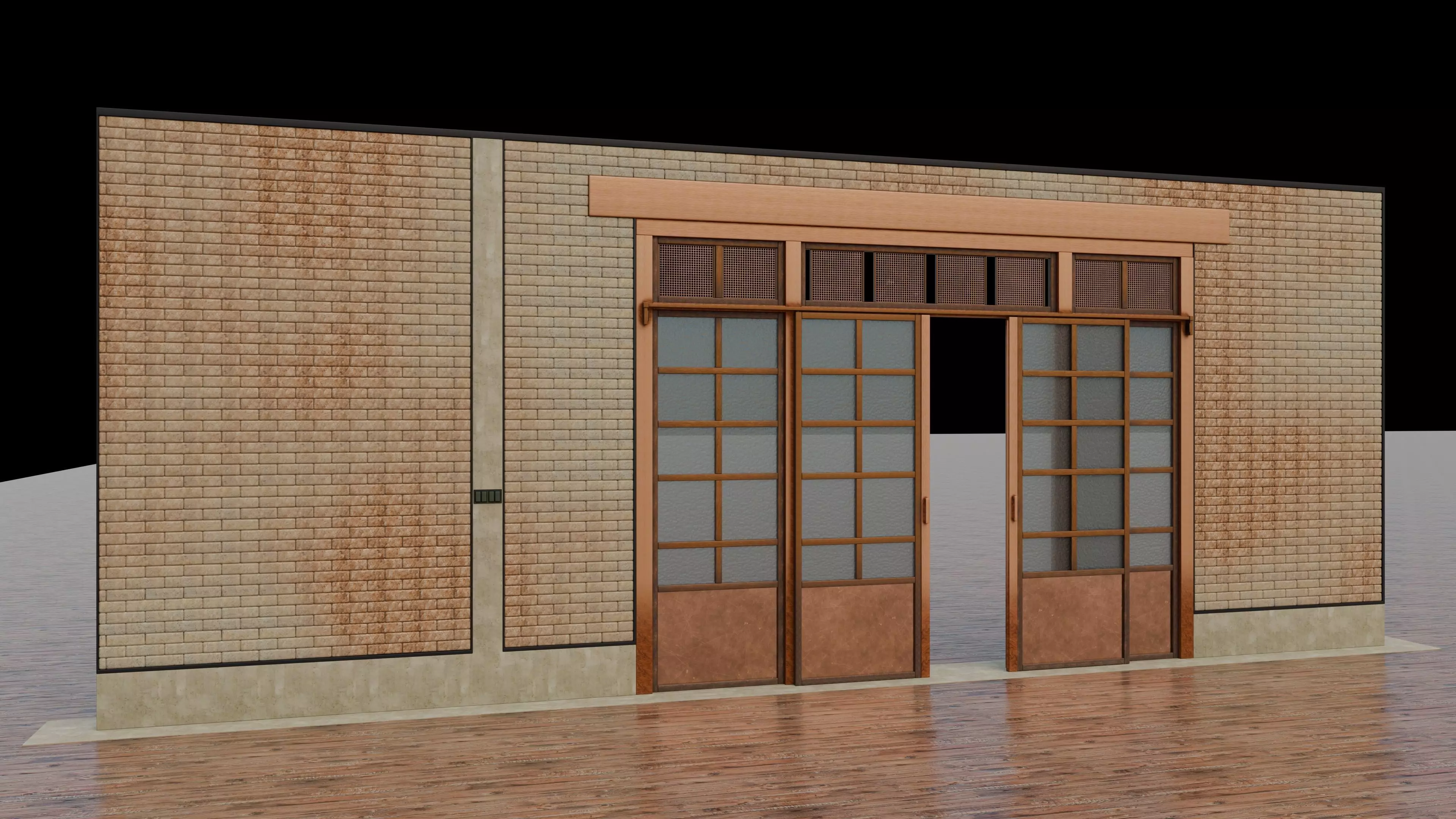 Double Sliding Door with decorative wall 3D model_3