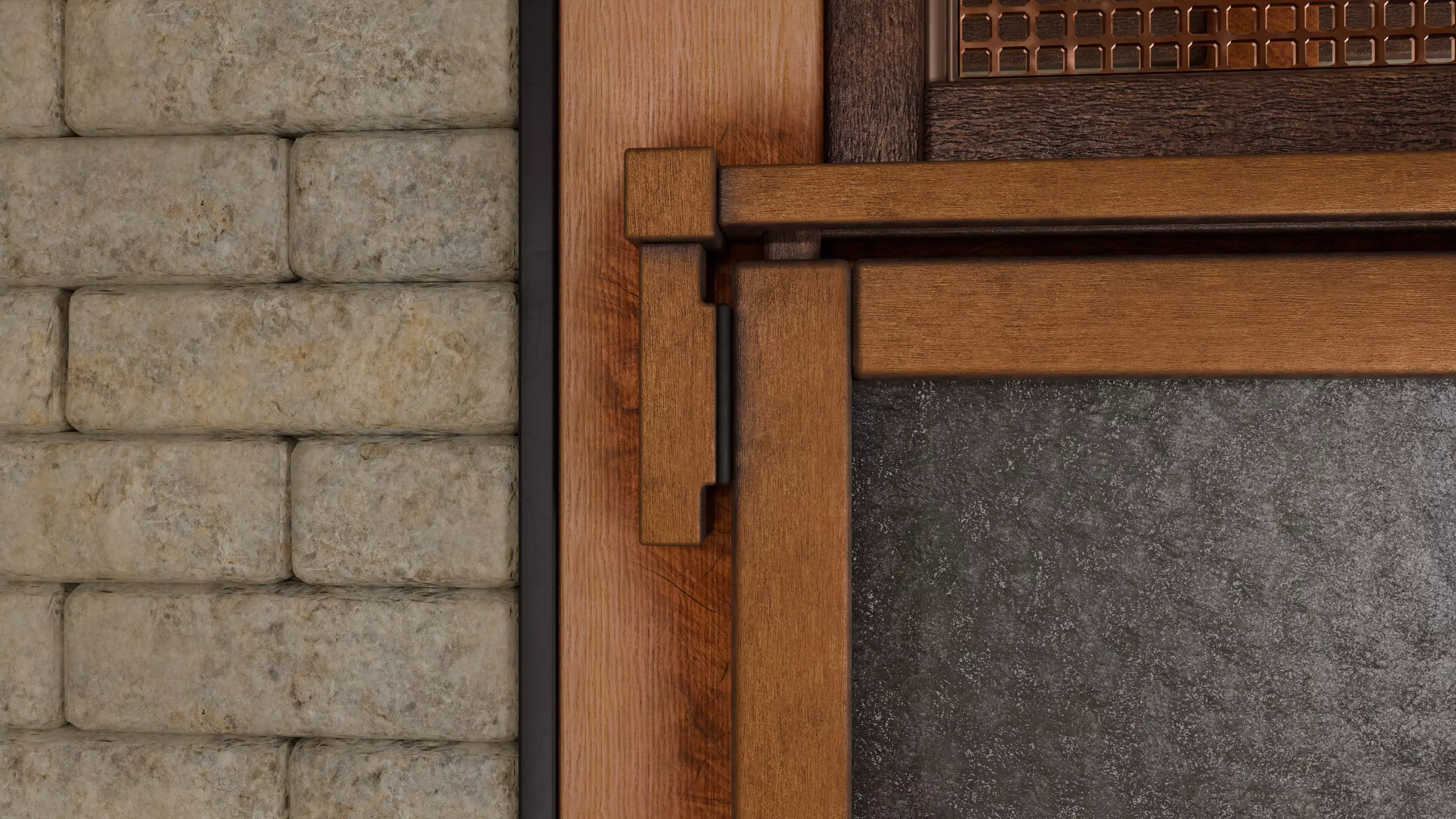 Double Sliding Door with decorative wall 3D model_6