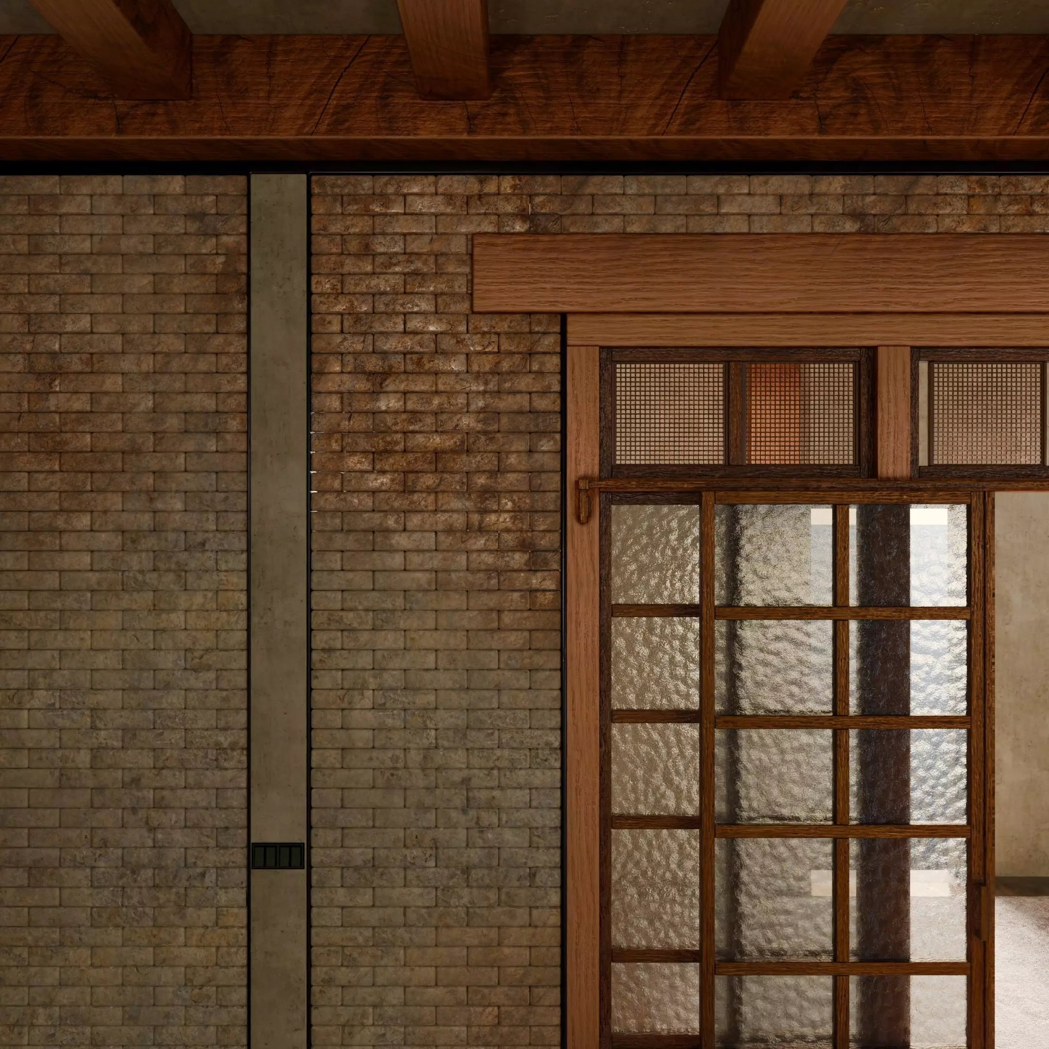 Double Sliding Door with decorative wall 3D model_7