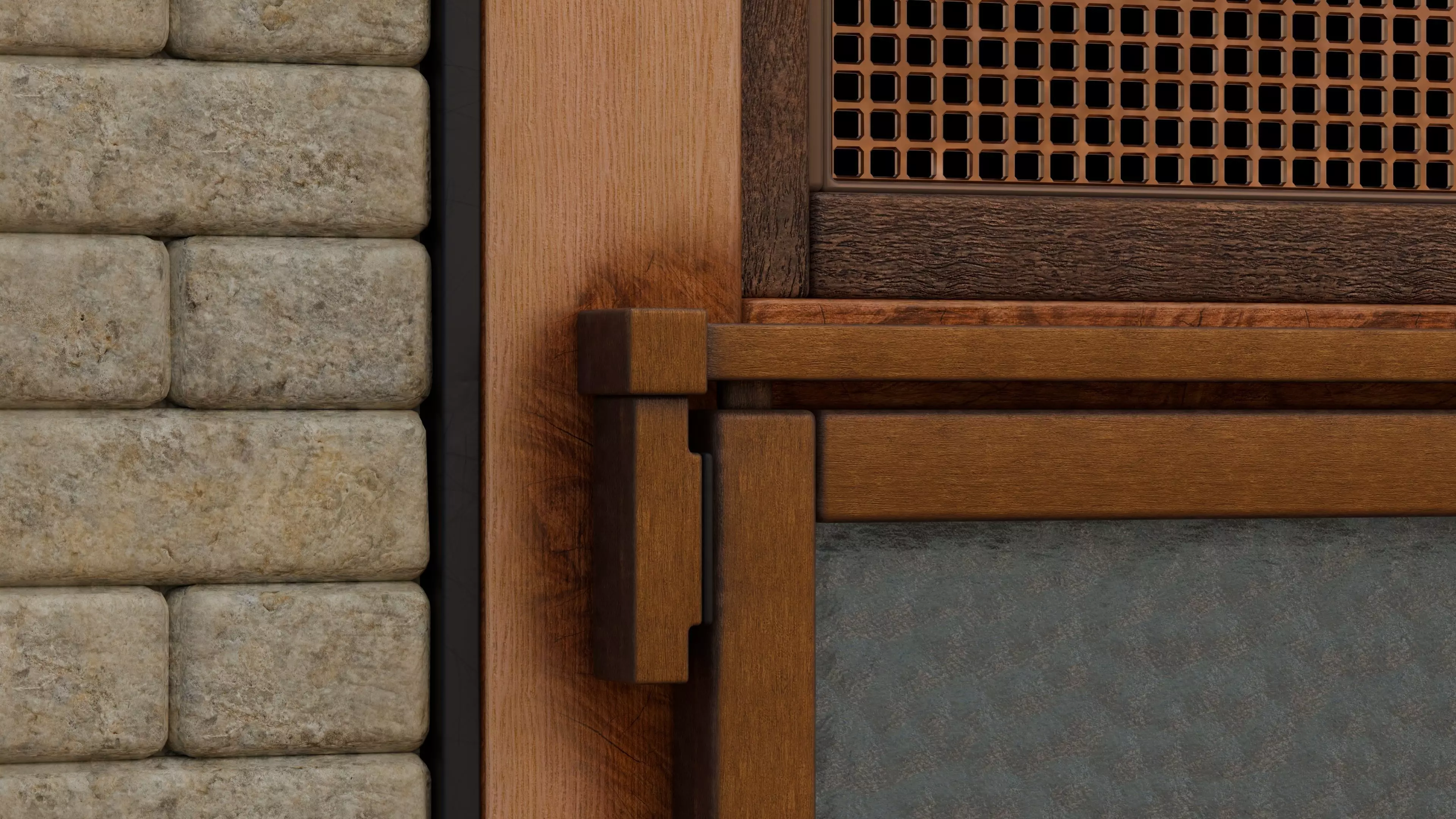 Double Sliding Door with decorative wall 3D model_5