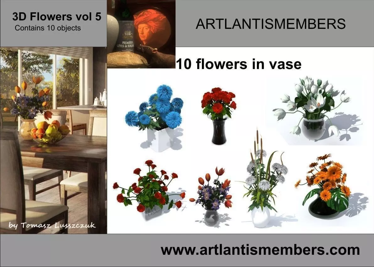 flowers daisies in vase 3D model
