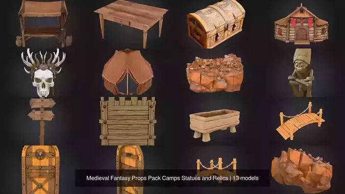 Medieval Fantasy Props Pack Camps Statues and Relics 3D Model Collection