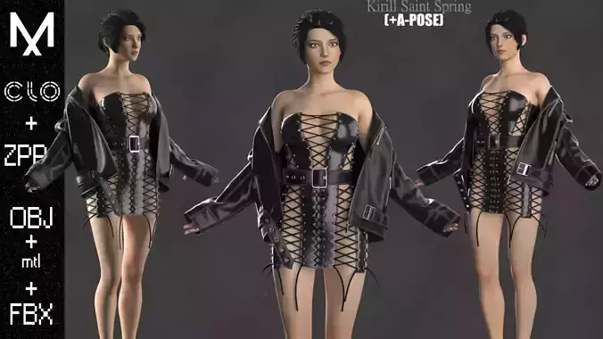 Female Outfit Marvelous designer Clo3d OBJ mtl FBX ZPRJ