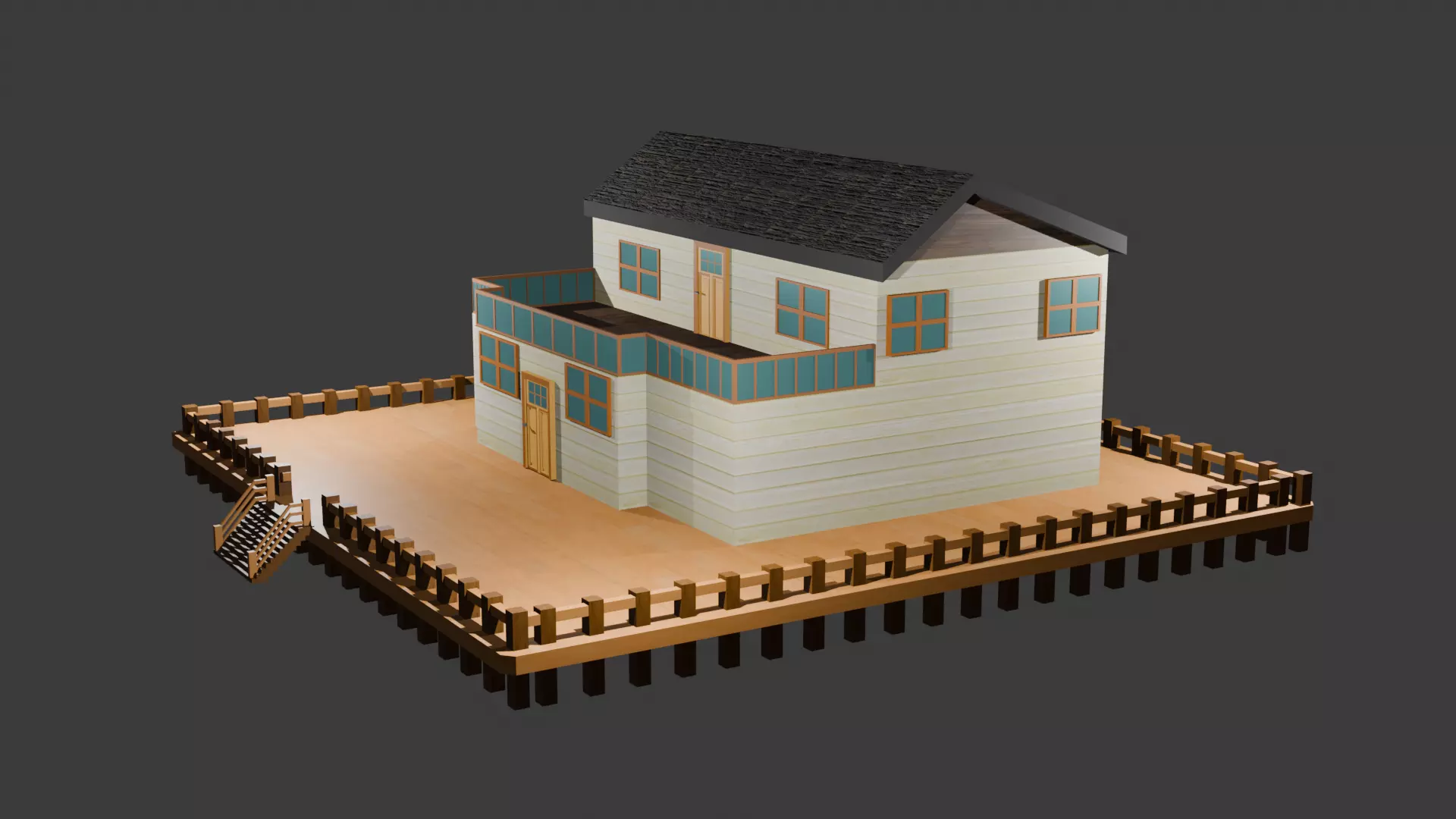 House With Deck Free 3D model_1