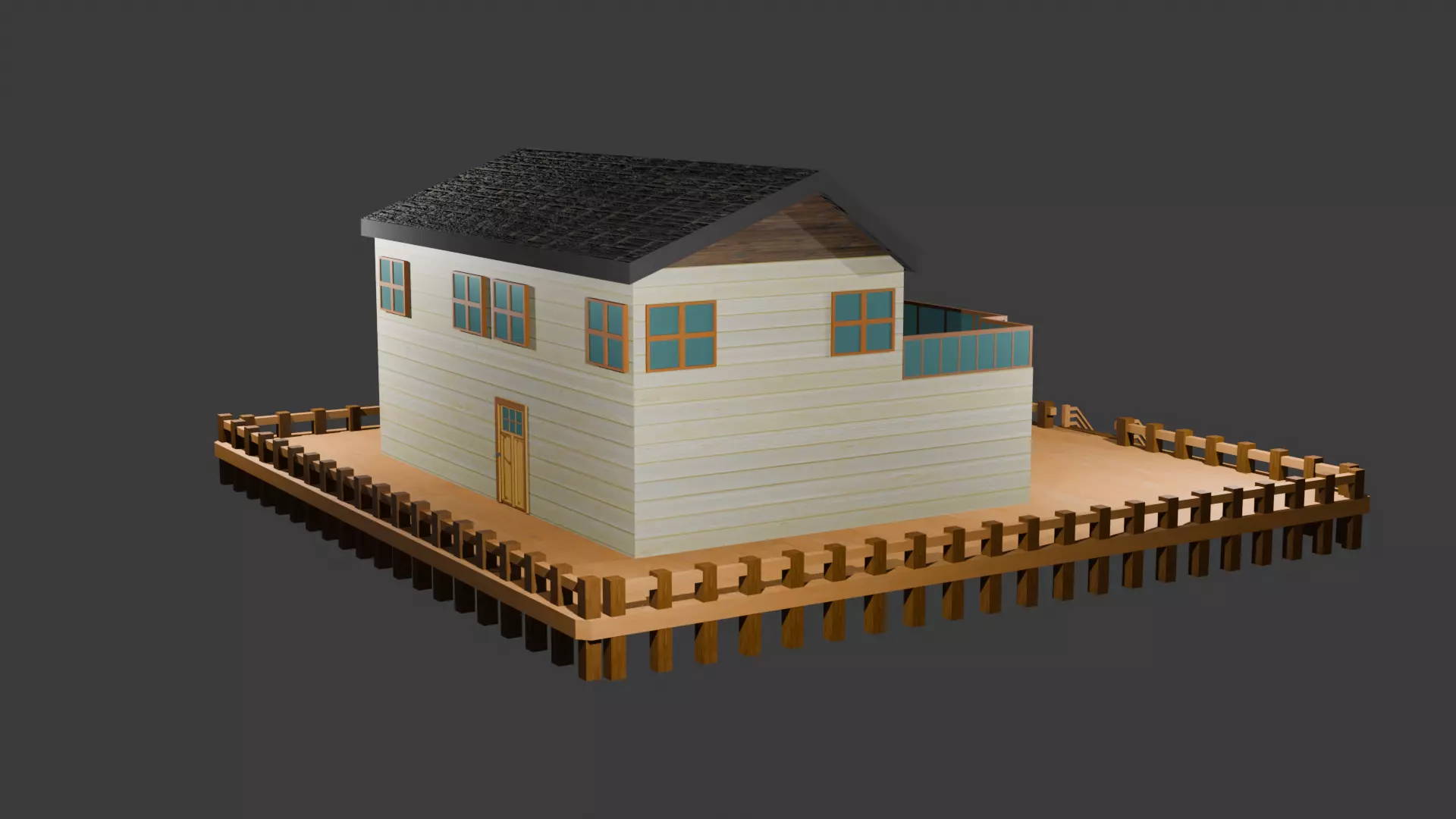House With Deck Free 3D model_3