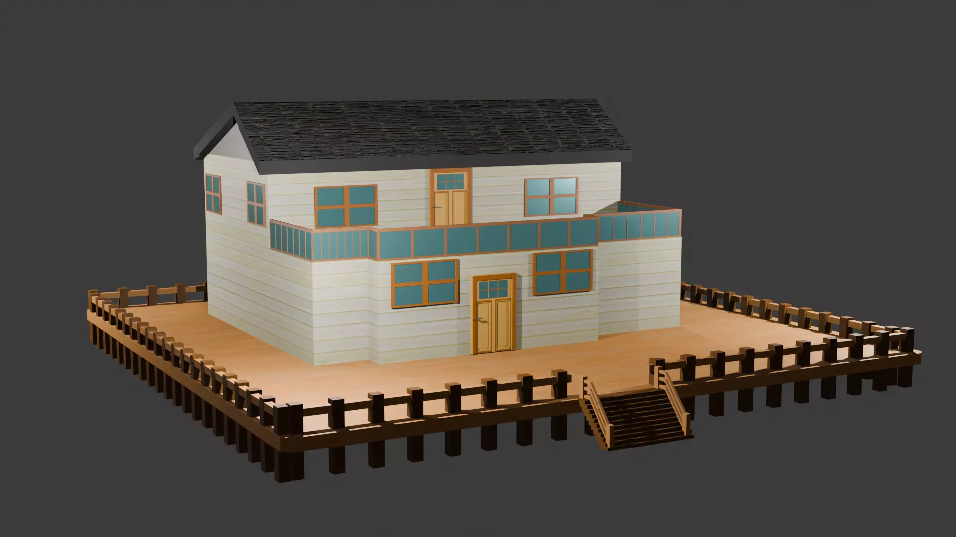 House With Deck Free 3D model_0