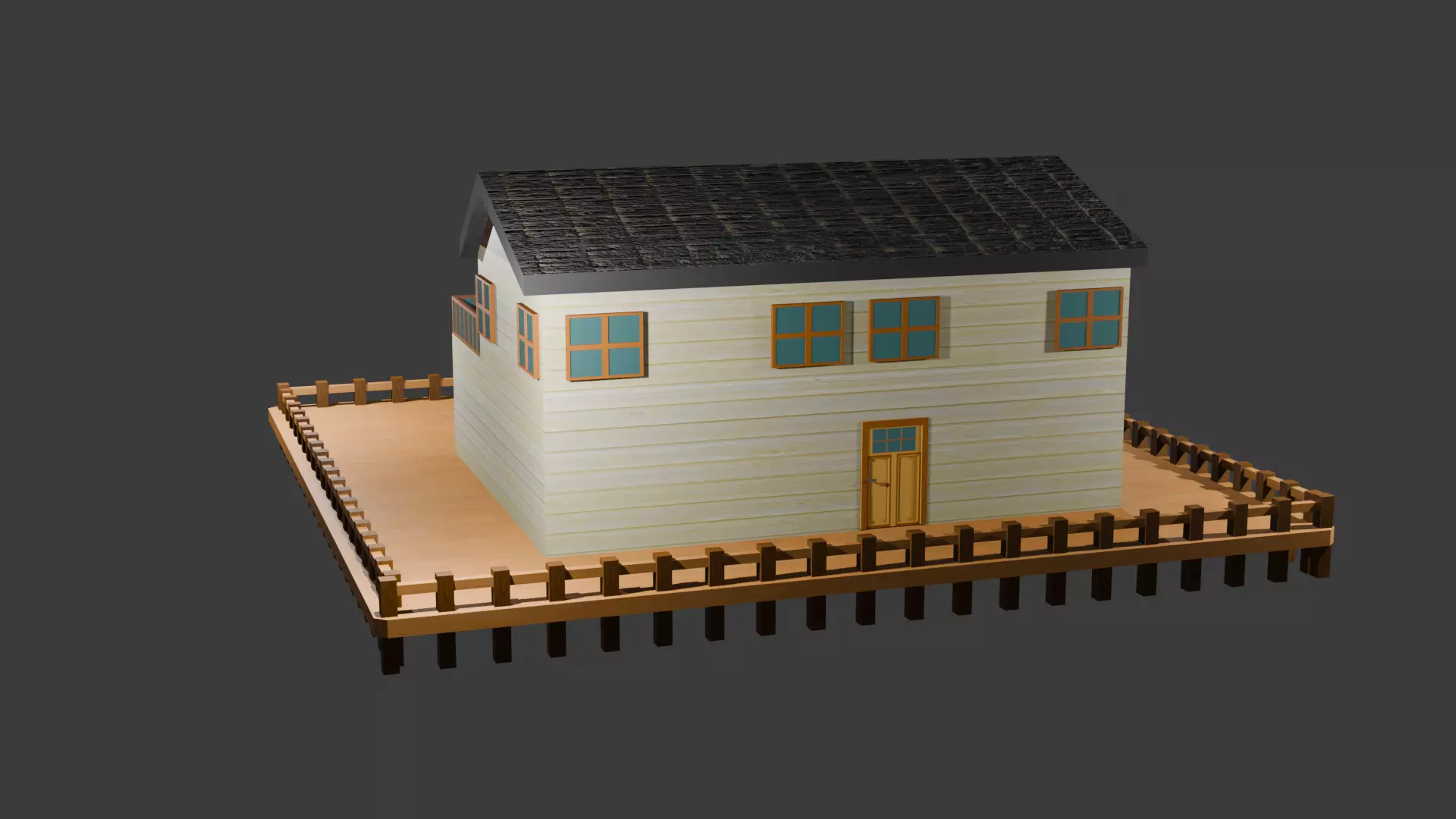 House With Deck Free 3D model_2