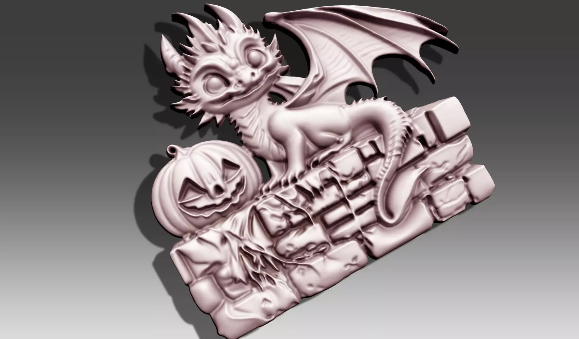 BAS-RELIEF BABY HALLOWEEN DRAGON FOR DECORATION 3D print model_2