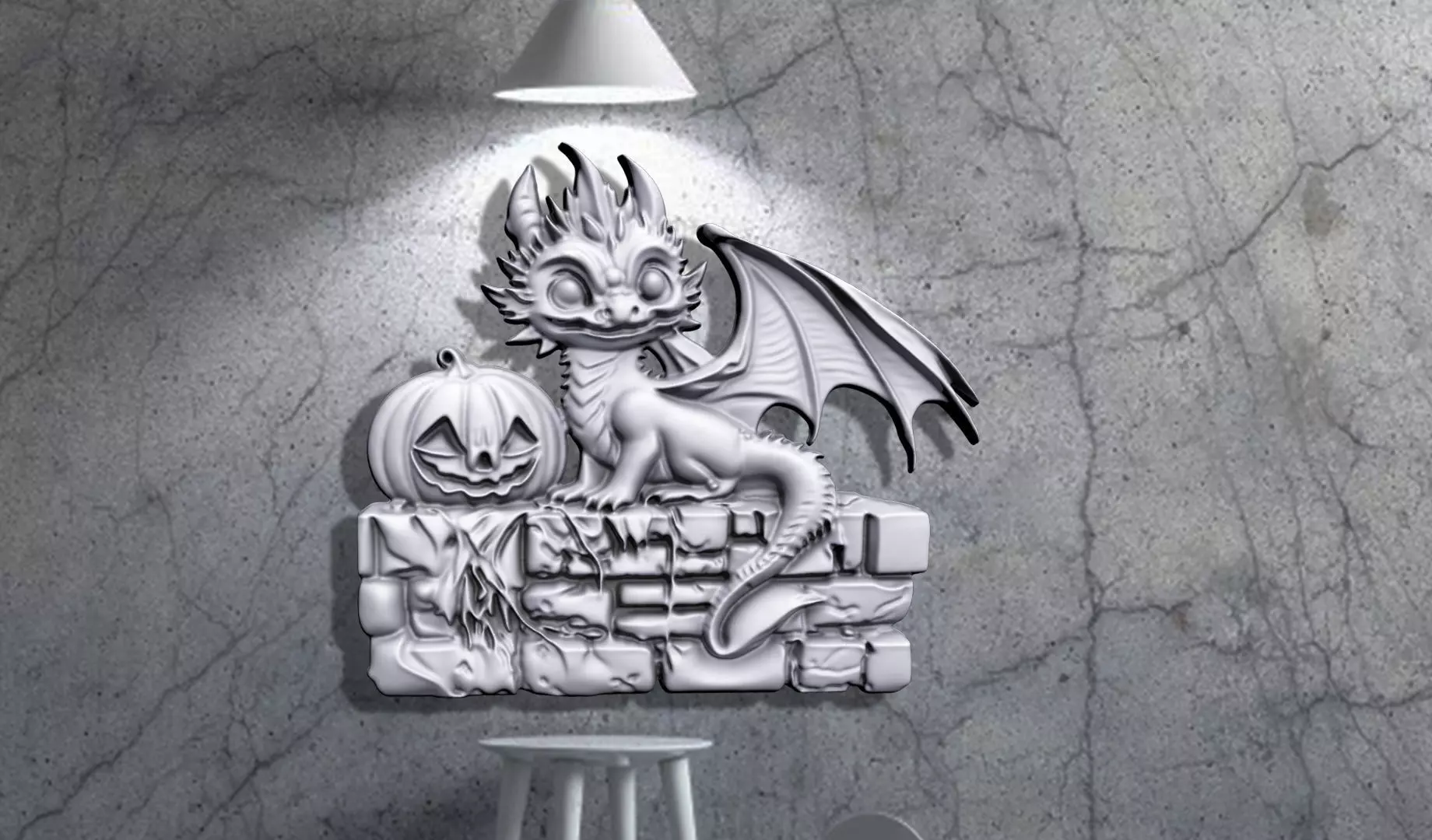 BAS-RELIEF BABY HALLOWEEN DRAGON FOR DECORATION 3D print model_8