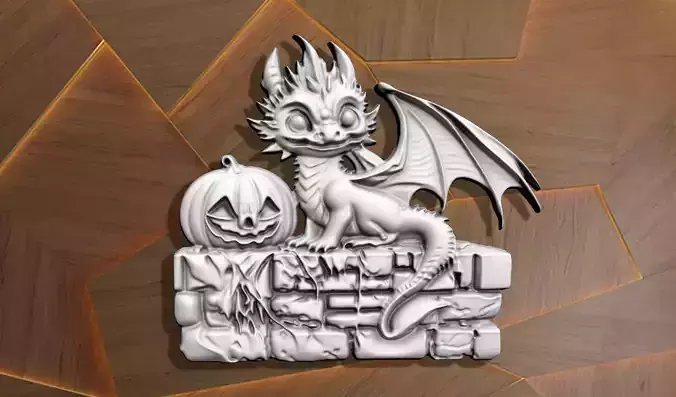 BAS-RELIEF BABY HALLOWEEN DRAGON FOR DECORATION 3D print model