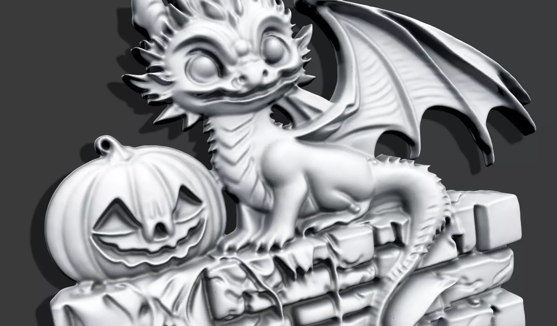 BAS-RELIEF BABY HALLOWEEN DRAGON FOR DECORATION 3D print model_1