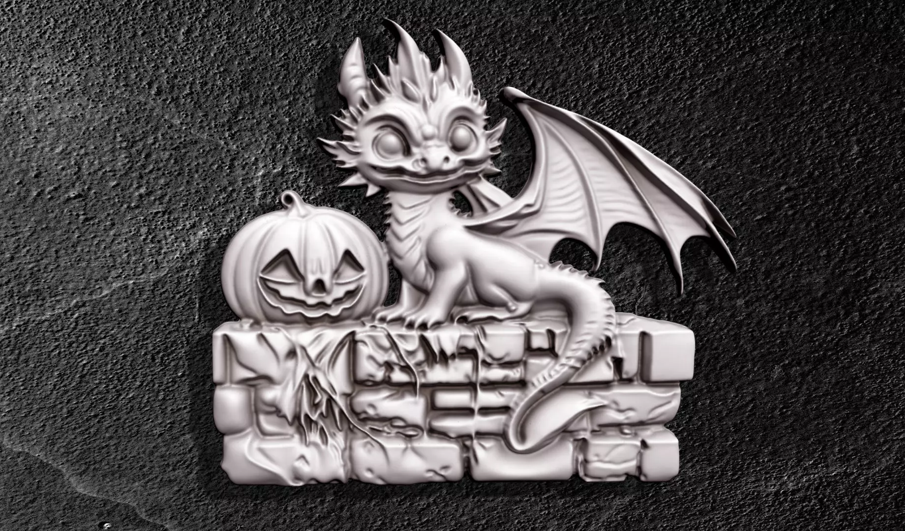 BAS-RELIEF BABY HALLOWEEN DRAGON FOR DECORATION 3D print model_6