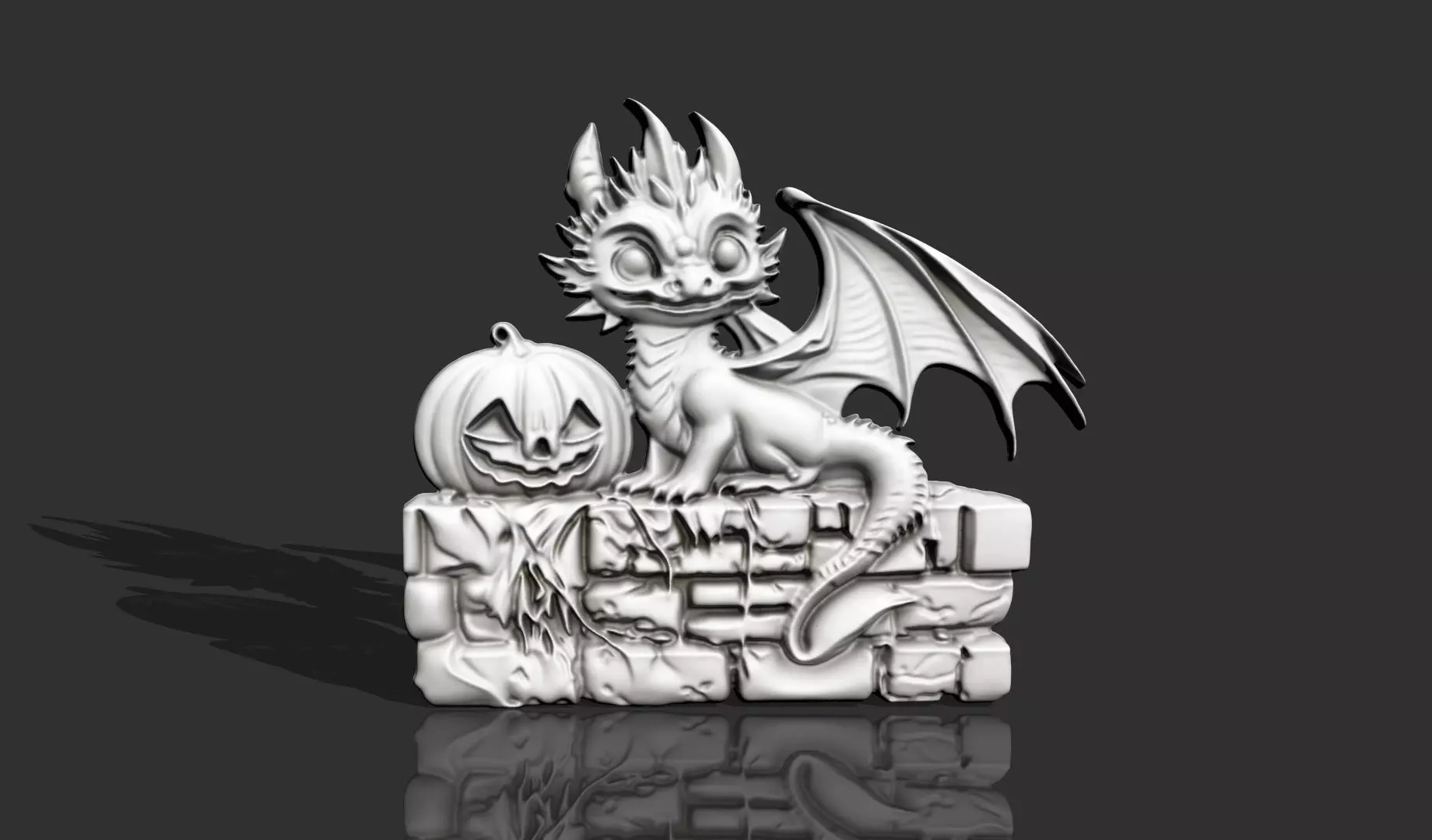 BAS-RELIEF BABY HALLOWEEN DRAGON FOR DECORATION 3D print model_4