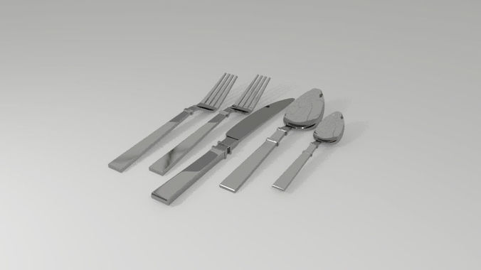 Cutlery Set of silver Low-poly 3D model