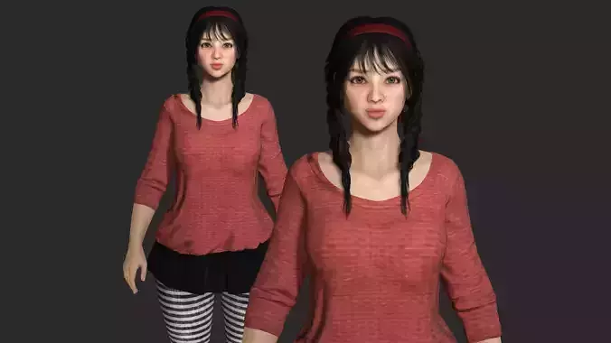 Realistic Female Asian Young Girl - 3D Character Model Low-poly 3D model