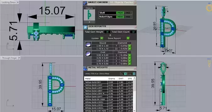 White Gold Letter P Pendant Blue and Pink Stones Model jp0302