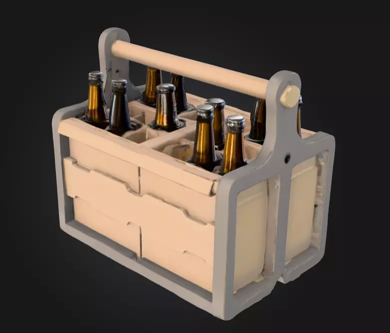 Wooden Beer Crate with Bottle Low-poly 3D model_6