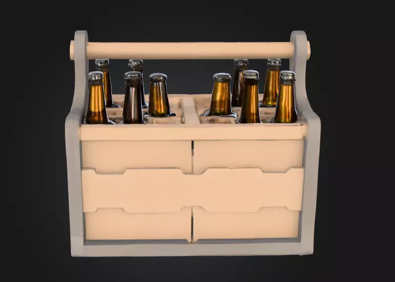 Wooden Beer Crate with Bottle Low-poly 3D model_5