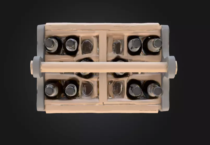 Wooden Beer Crate with Bottle Low-poly 3D model_7