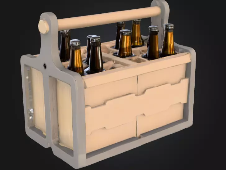 Wooden Beer Crate with Bottle Low-poly 3D model_4