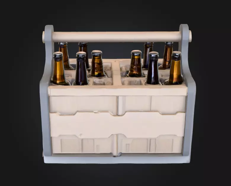 Wooden Beer Crate with Bottle Low-poly 3D model_1