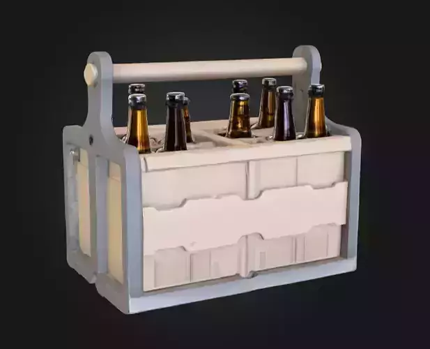 Wooden Beer Crate with Bottle Low-poly 3D model