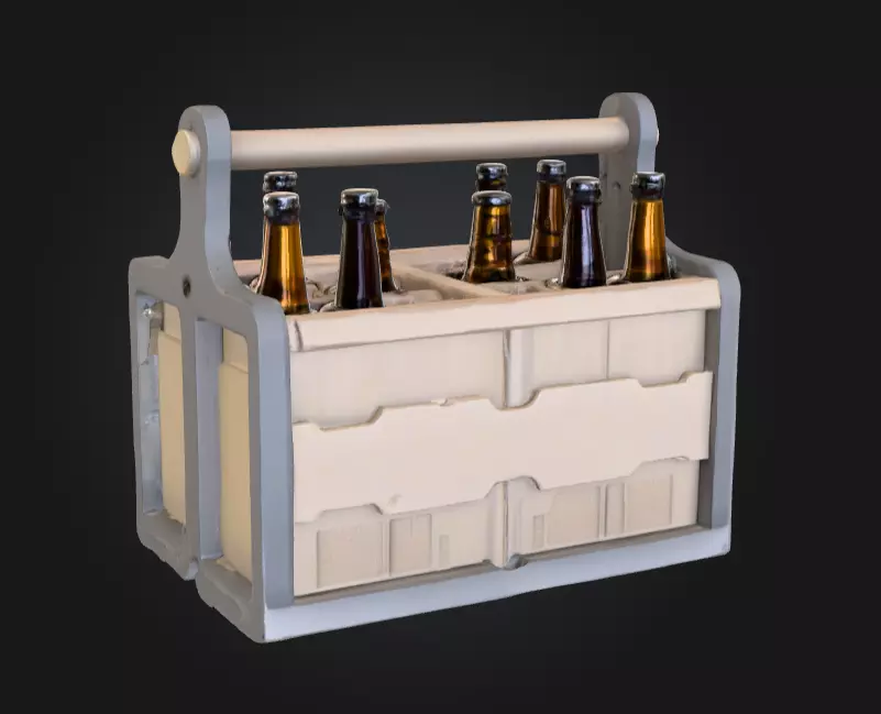 Wooden Beer Crate with Bottle Low-poly 3D model_0