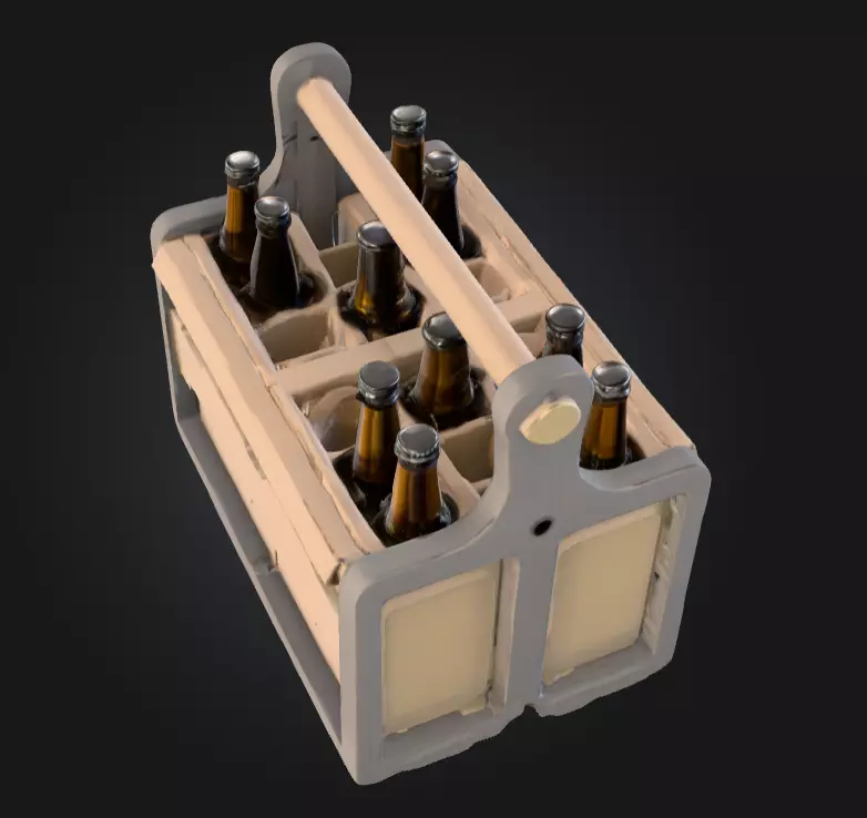 Wooden Beer Crate with Bottle Low-poly 3D model_8