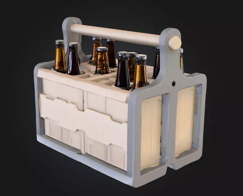 Wooden Beer Crate with Bottle Low-poly 3D model_2