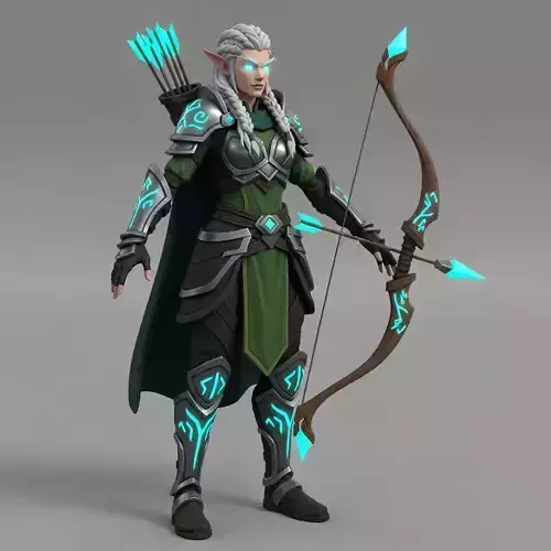 Stylized Fantasy Elf Archer  Game Ready PBR Character Low-poly 3D model