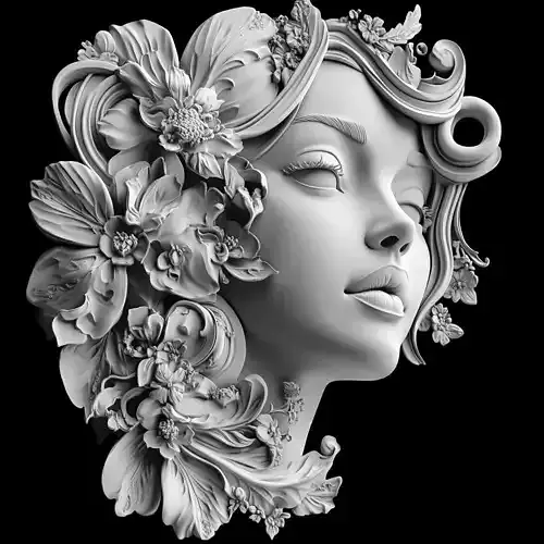 Art Nouveau Goddess Relief - Floral Beauty Sculpture Panel