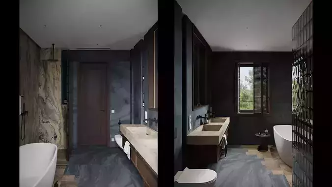 3D Interior Designed Scene of BATHROOM for two person