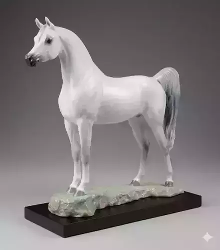 Elegant Arab Stallion Porcelain Sculpture with Lifelike Details Low-poly 3D model