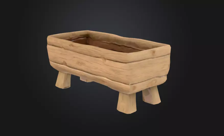 Rustic Wooden Feeding Low-poly 3D model_2