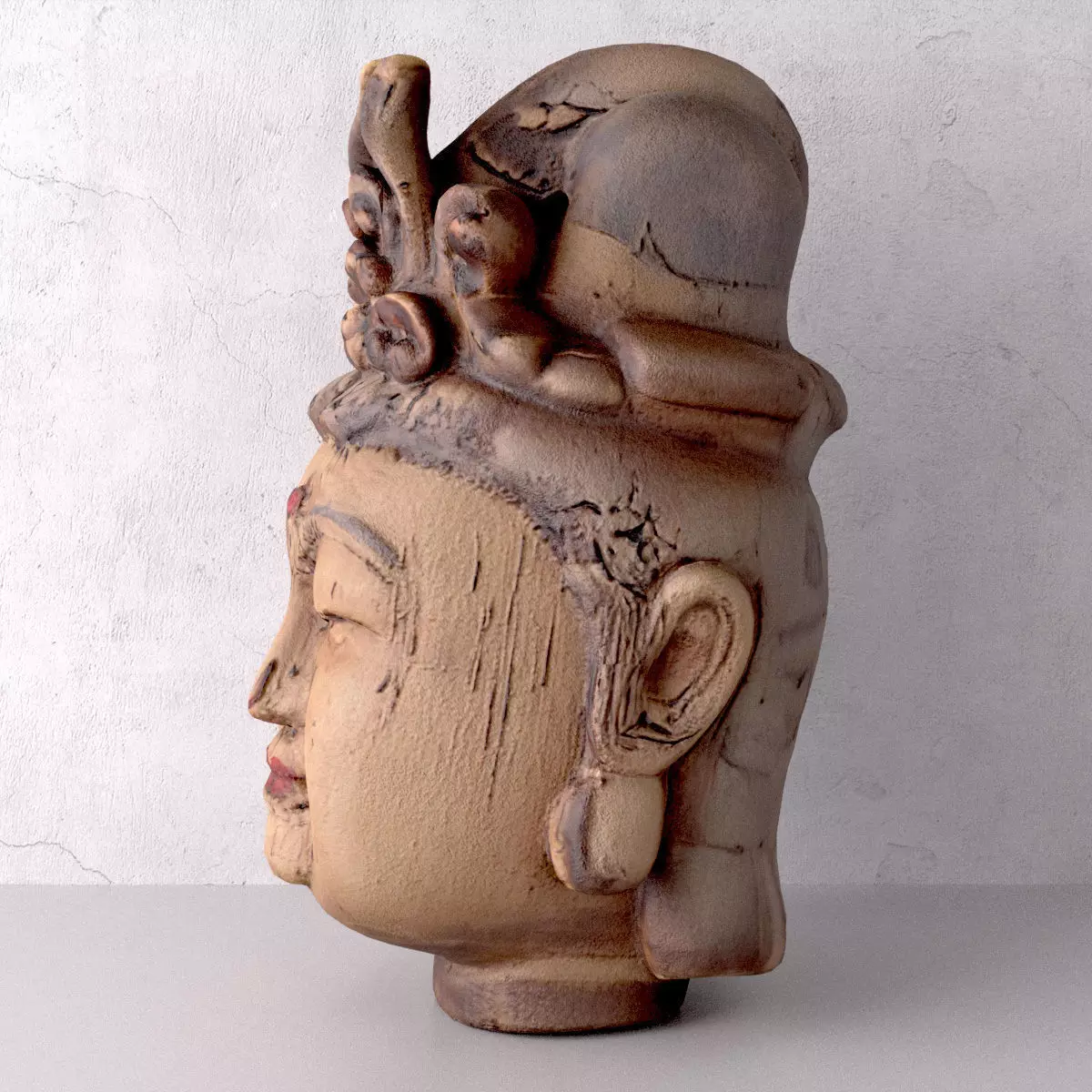 Antique Wood Quan Yin Head 3D model_6