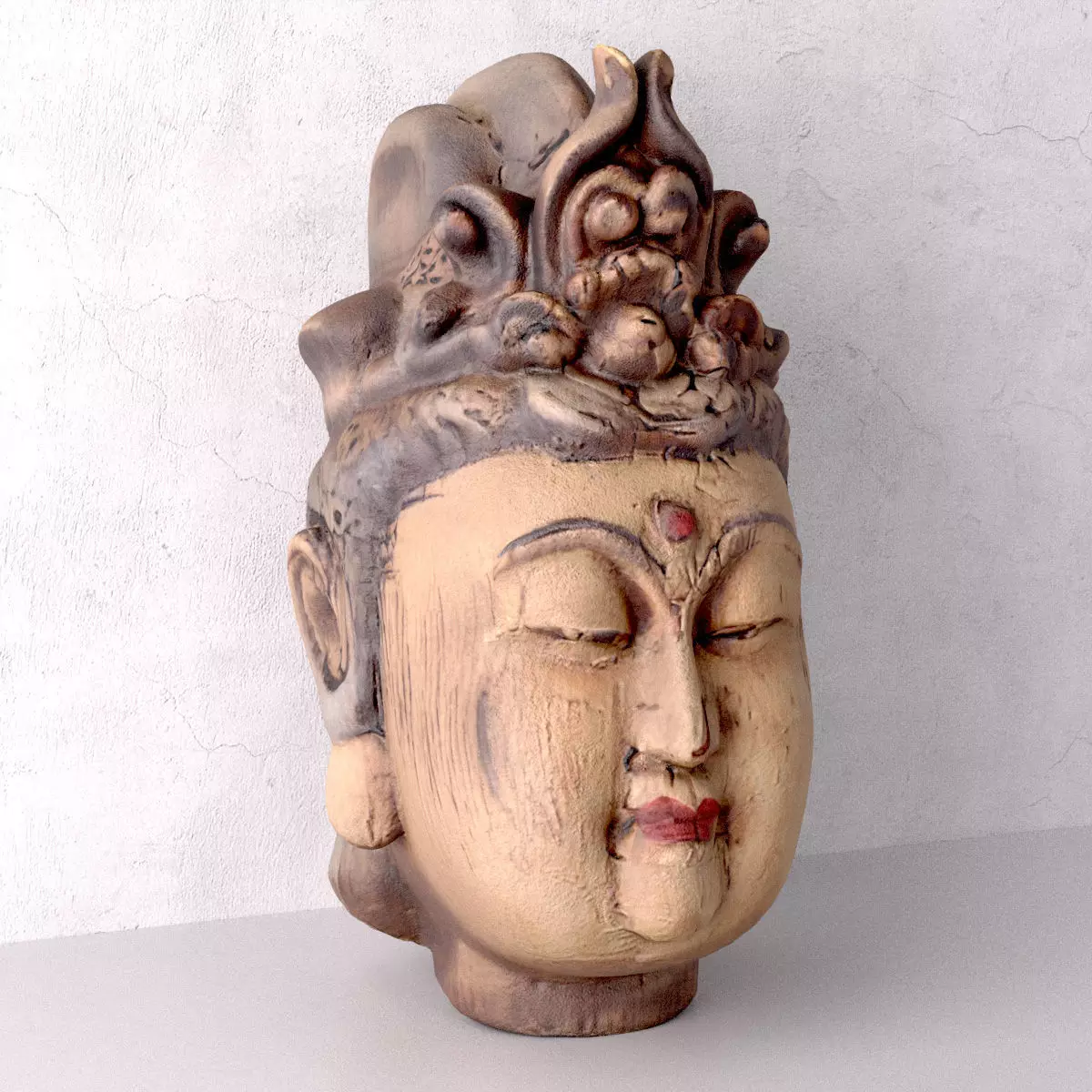 Antique Wood Quan Yin Head 3D model_1