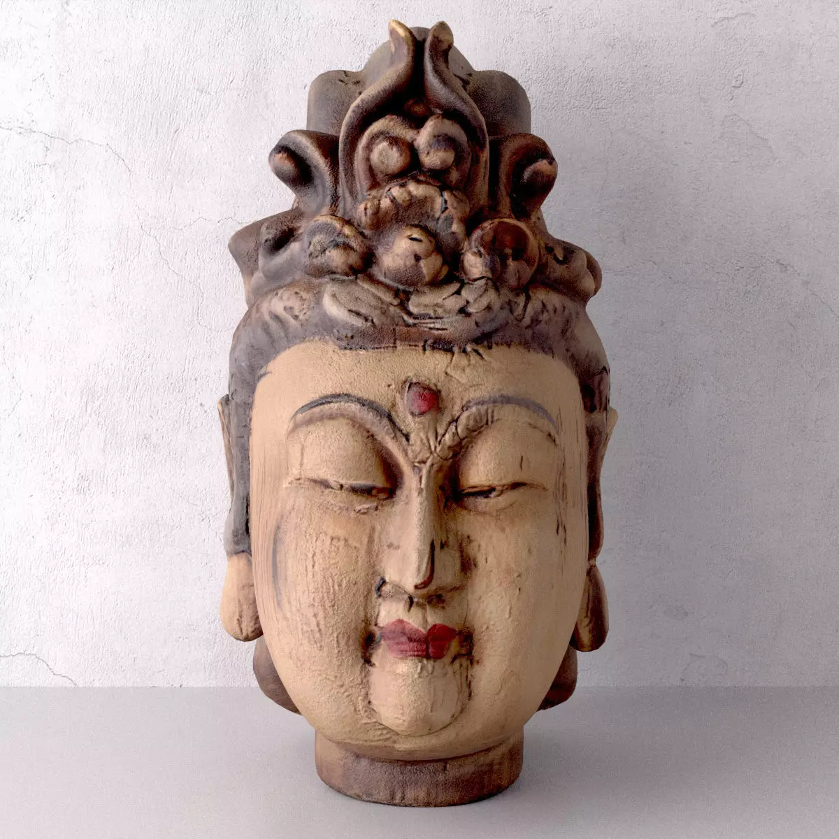 Antique Wood Quan Yin Head 3D model_3