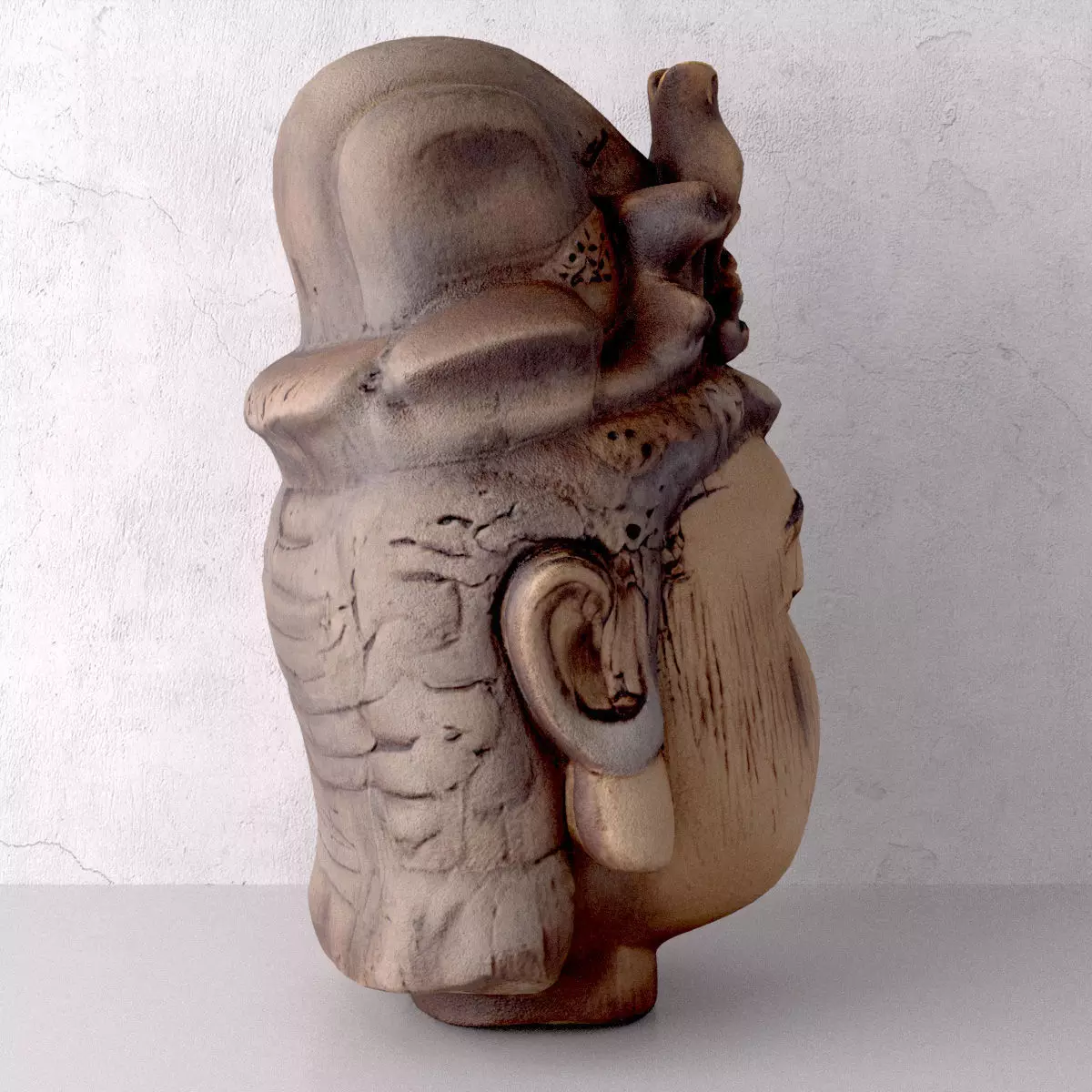 Antique Wood Quan Yin Head 3D model_4