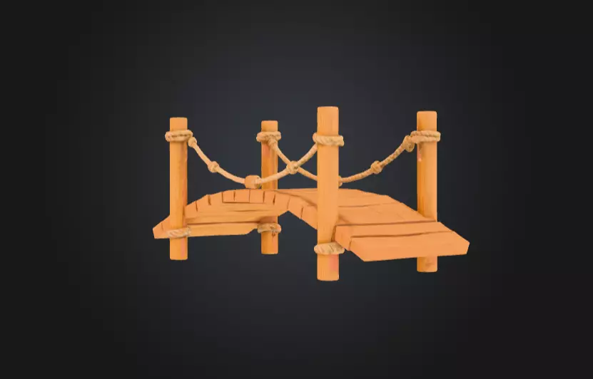 Cartoon Rope Wood Bridge Low-poly 3D model_4